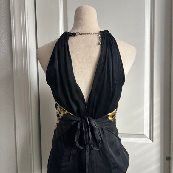 Cache Vintage Versace Style Silk Scarf Halter Top
Chain Neck Black Gold Sz M - Picture 3 of 8